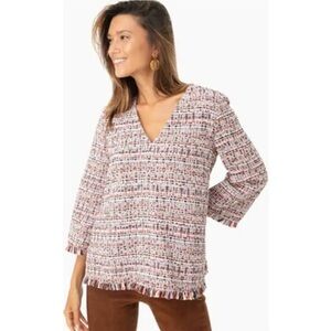 Tuckernuck Belfast Blouse Tweed V-Neck Fringe Trim Relaxed Fit Size Small